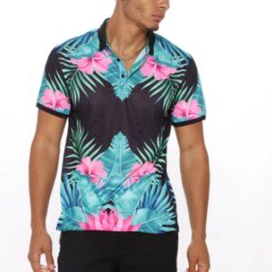 Island Of Tahiti Short Sleeve Polo - Black/Multi Color - Men's Sizes - NWT